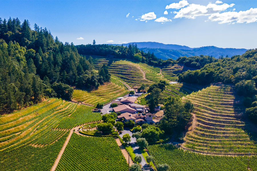 Pine Ridge Vineyards estate taken from above by drone